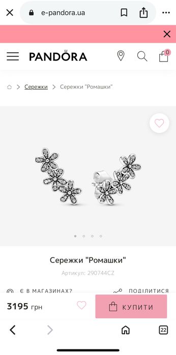 Сережки pandora оригінал