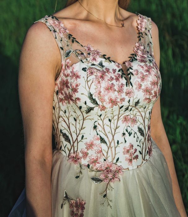 Suknia ślubna roz. M/L, roz. 38 boho, kwiaty koronka