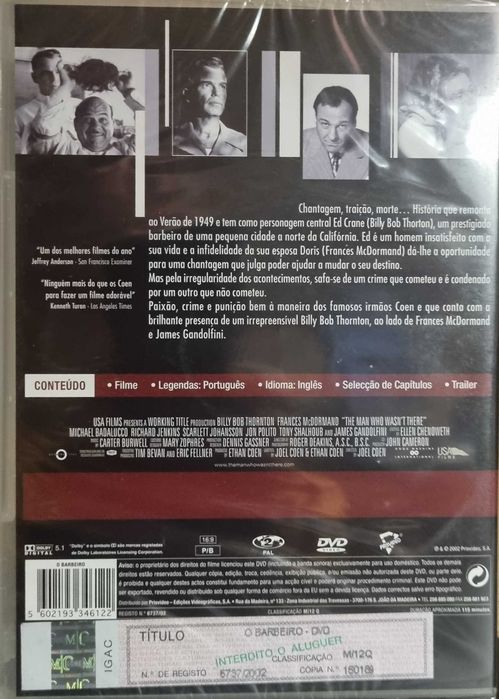 DVD " O BARBEIRO" Melhorcrealizador Cannes 2001