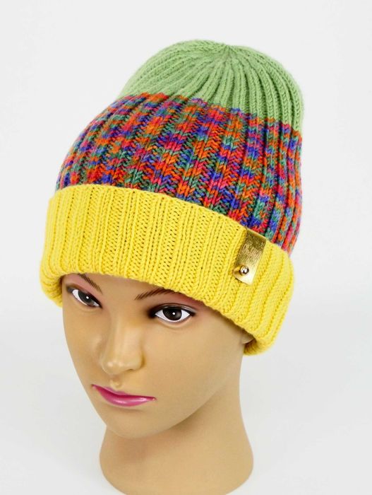 LaMel Czapka w paski handmade 100%Merino obw.54 - 58cm