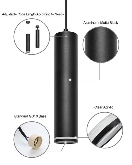 BOYIR Lampa wisząca, nowoczesna, czarna 15 cm GU10 60 W 2szt