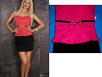 Vestido peplum renda rosa com preto