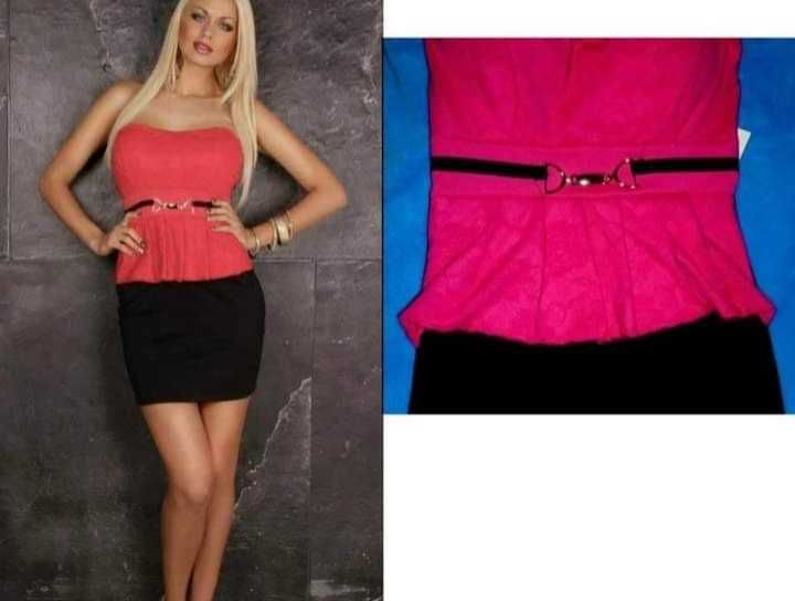 Vestido peplum renda rosa com preto