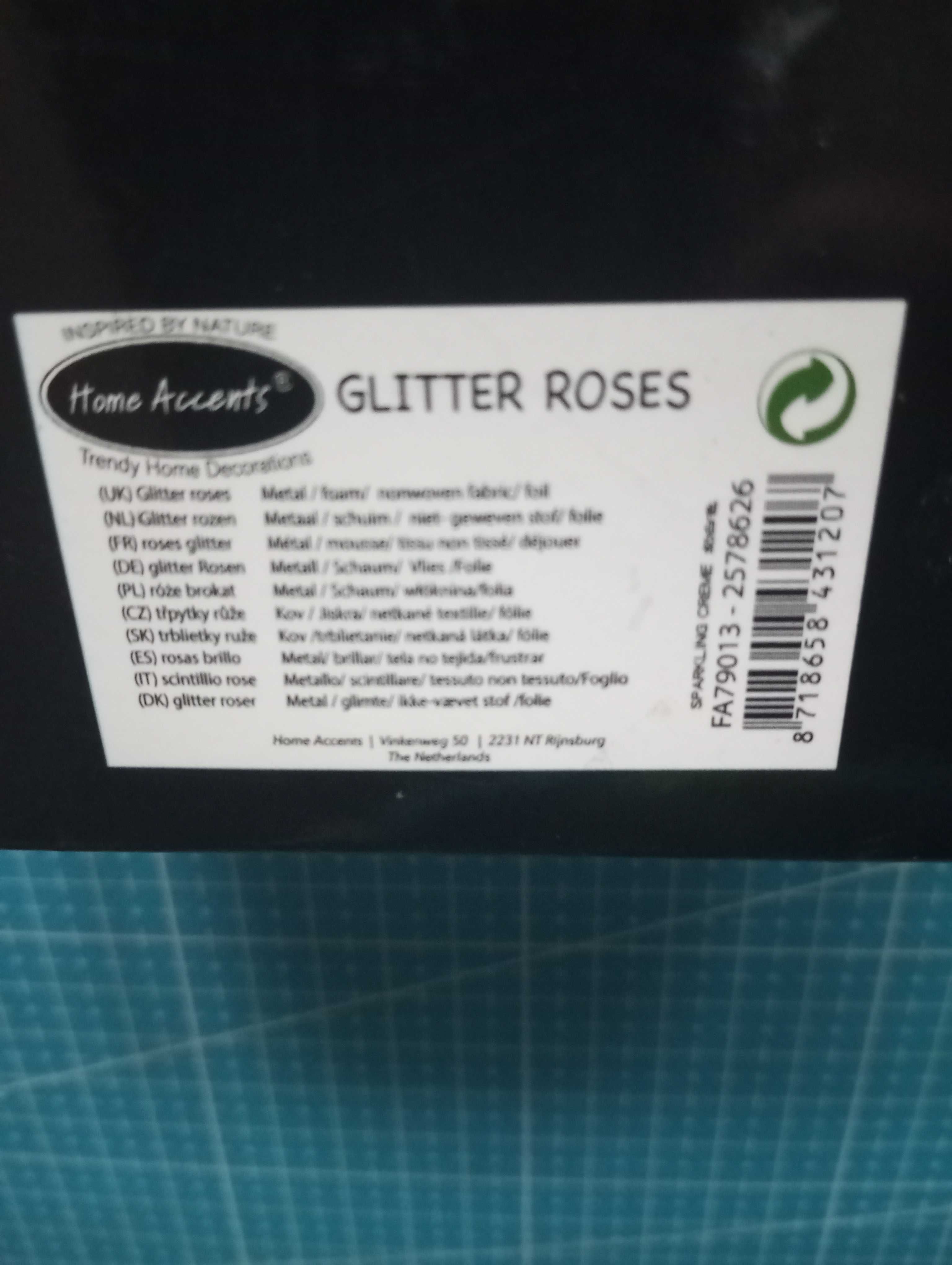 Złote Glitter Roses Róże z brokatem zestaw 4 szt. Dekoracja Kwiaty