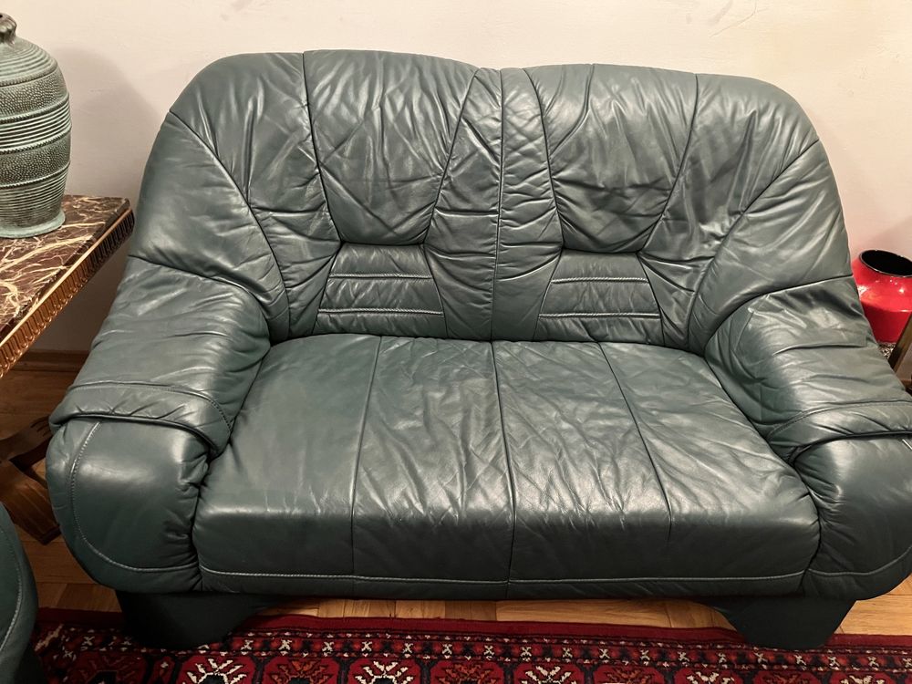 Sofa zielona skóra 2+2+1