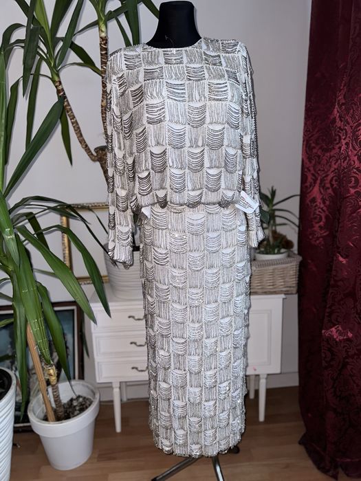 Sukienka cekinowa zestaw set bluzka spódnica midi asos luxe L 40 m 38