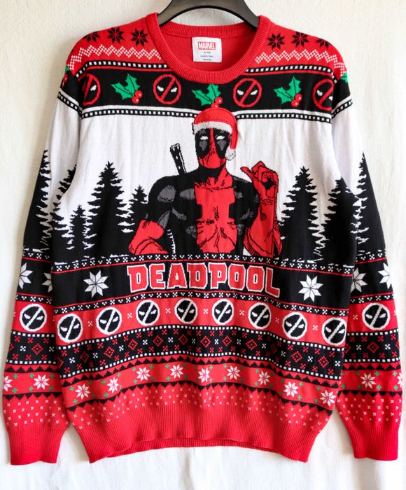 Чоловічий светр новорічний Дедпул Deadpool червоний санта світер XL