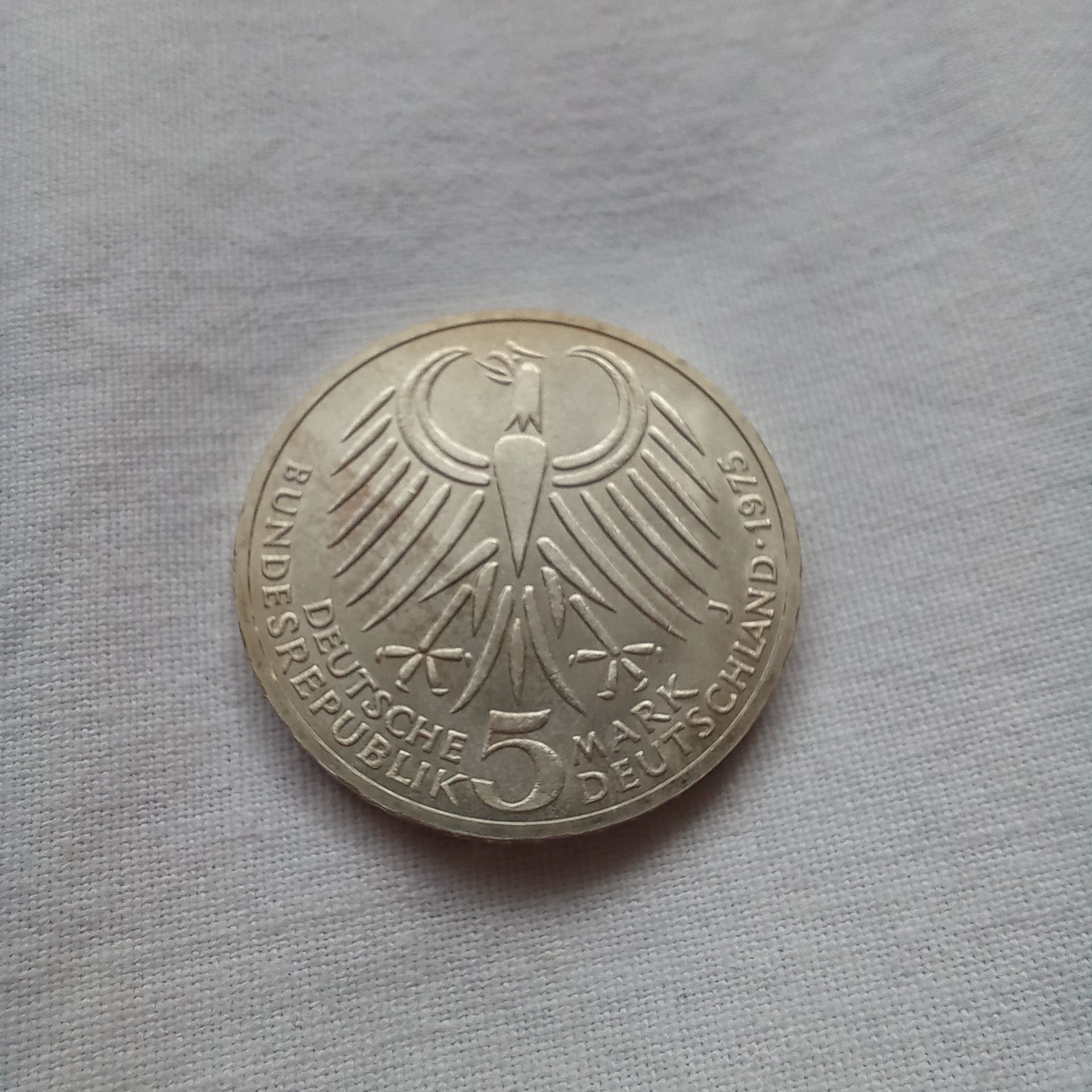 Монета срібна 5 марок ФРН 1975 р.