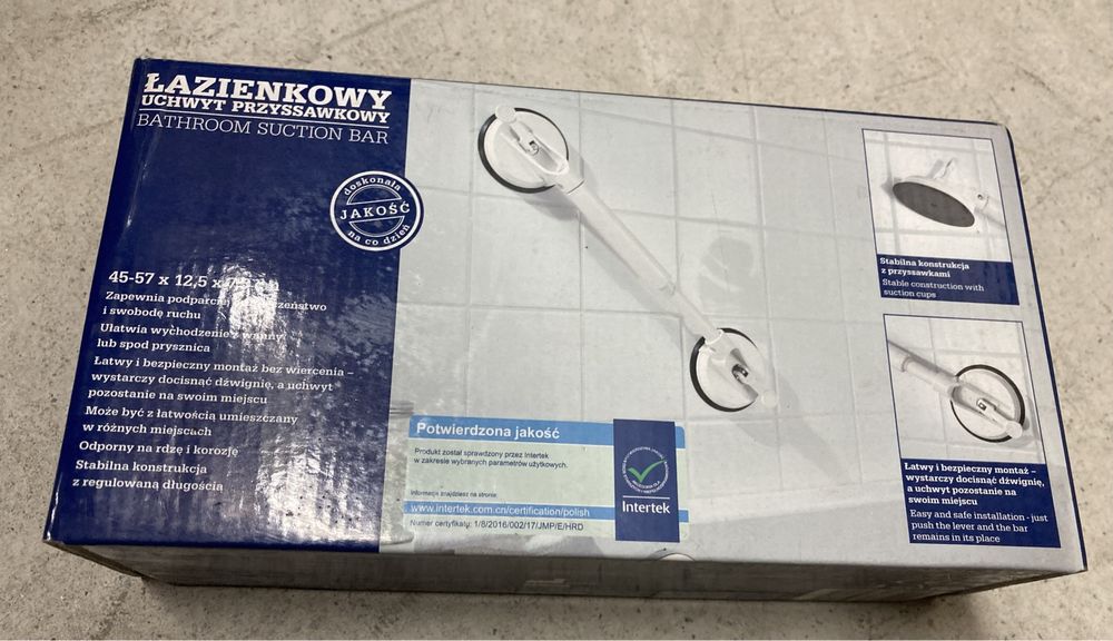 Łazienkowy uchwyt przyssawkowy 45-57x12,5x7,5. Nowy
