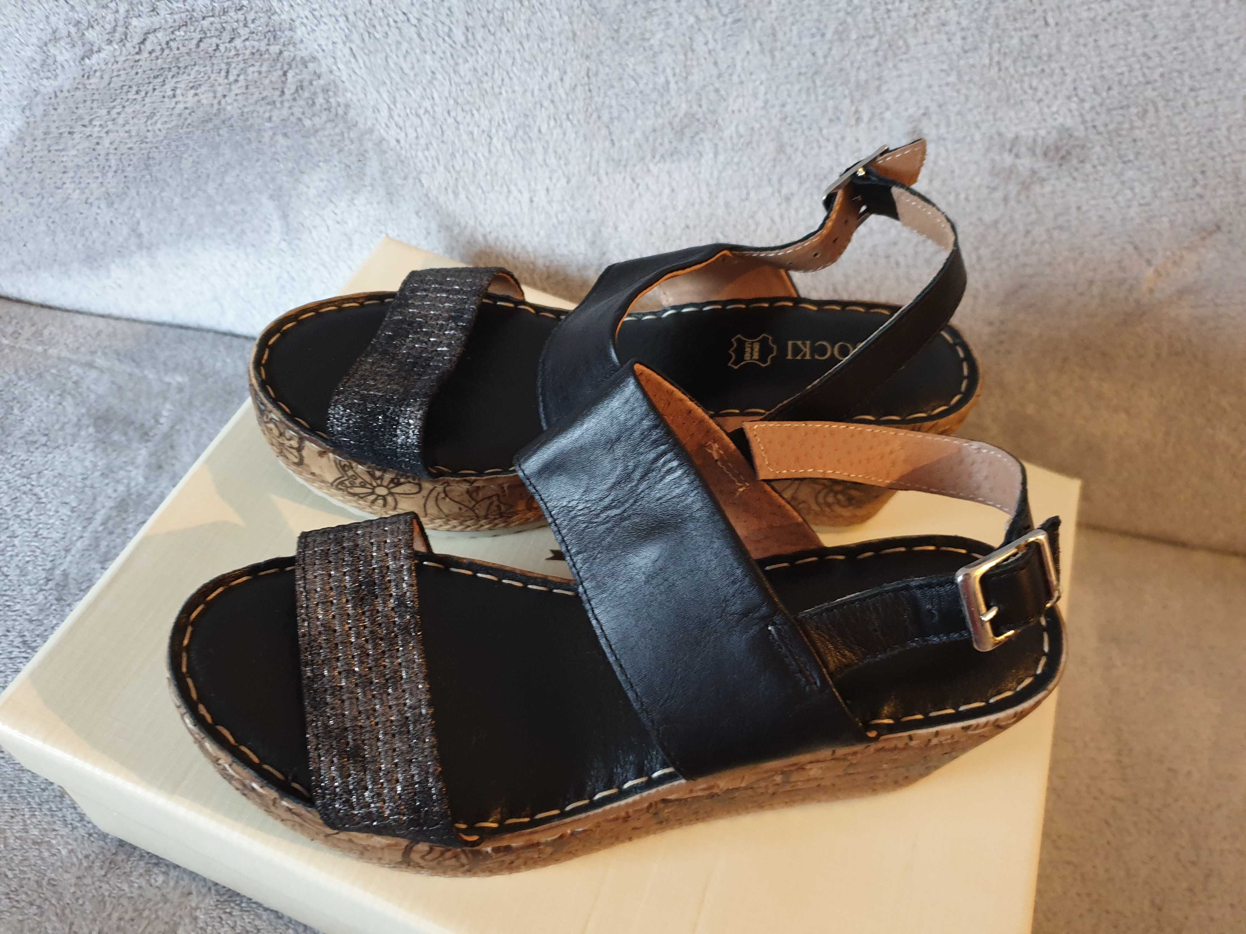Nowe sandały na koturnie Lasocki skóra naturalna rozmiar 37