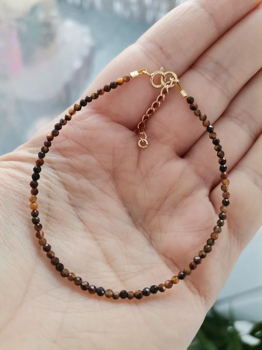 Bransoletka na lince małe kamienie 2 mm srebro 925 tygrysie oko regula