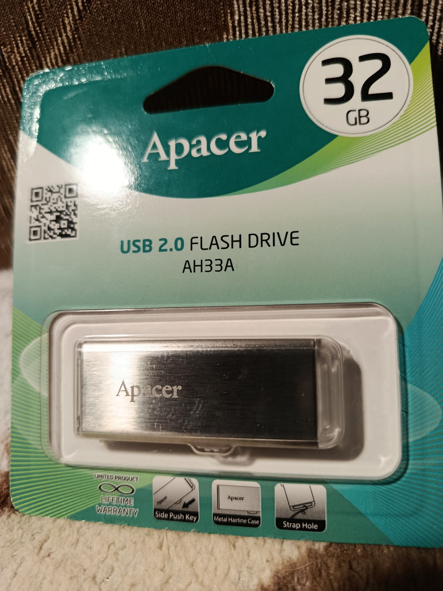Флеш память USB Apacer Flash Drive AH33A на 32 Gb, серебристый цвет