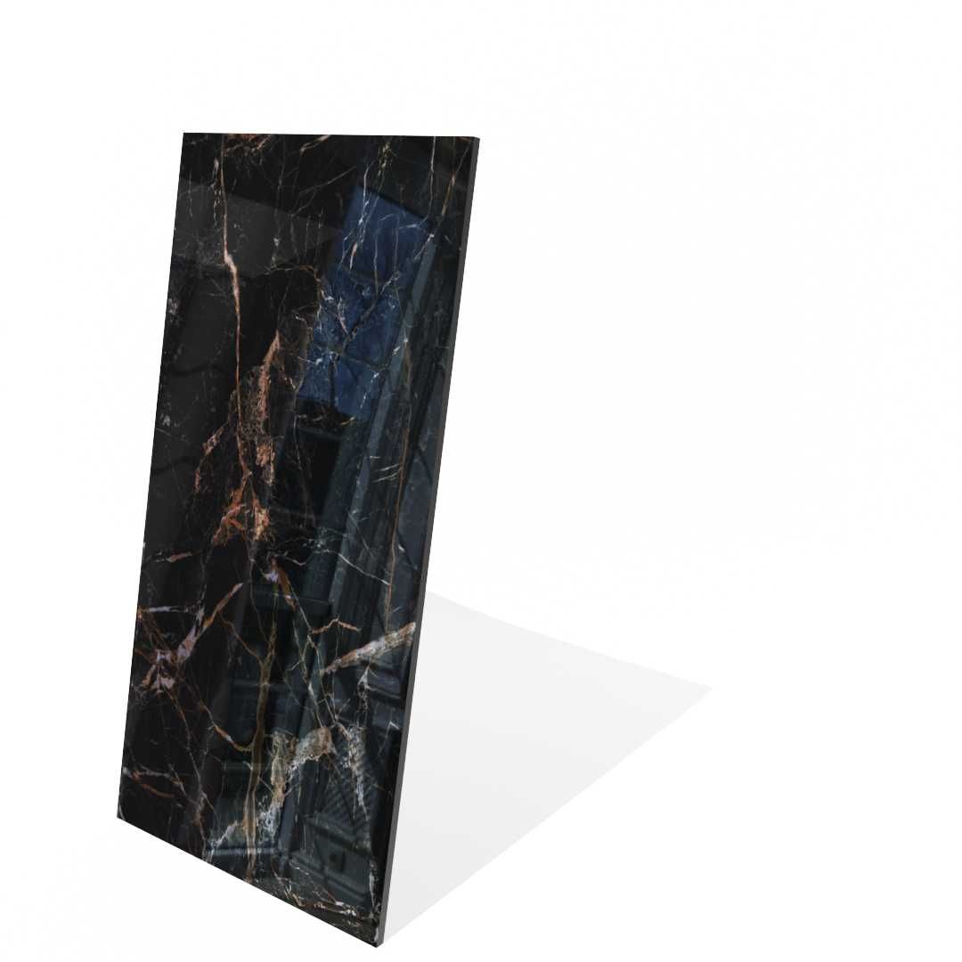 Płyta 120x280 czarny marmur polerowany | Gres połysk luksusowy glamour