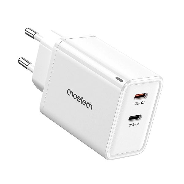 Ładowarka sieciowa Choetech PD6013/2x USB-C PD 65W GaN - biała