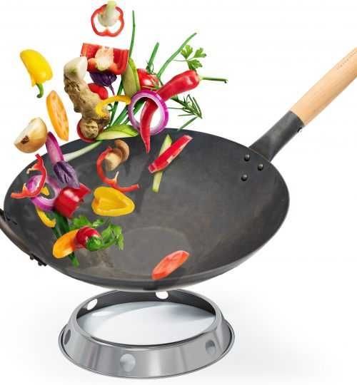 Flavemotion Patelnia WOK ze stali węglowej z drewnianym uchwytem 36cm
