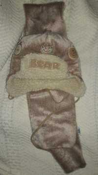 Детская зимняя шапочка с шарфом на 2-3 годика