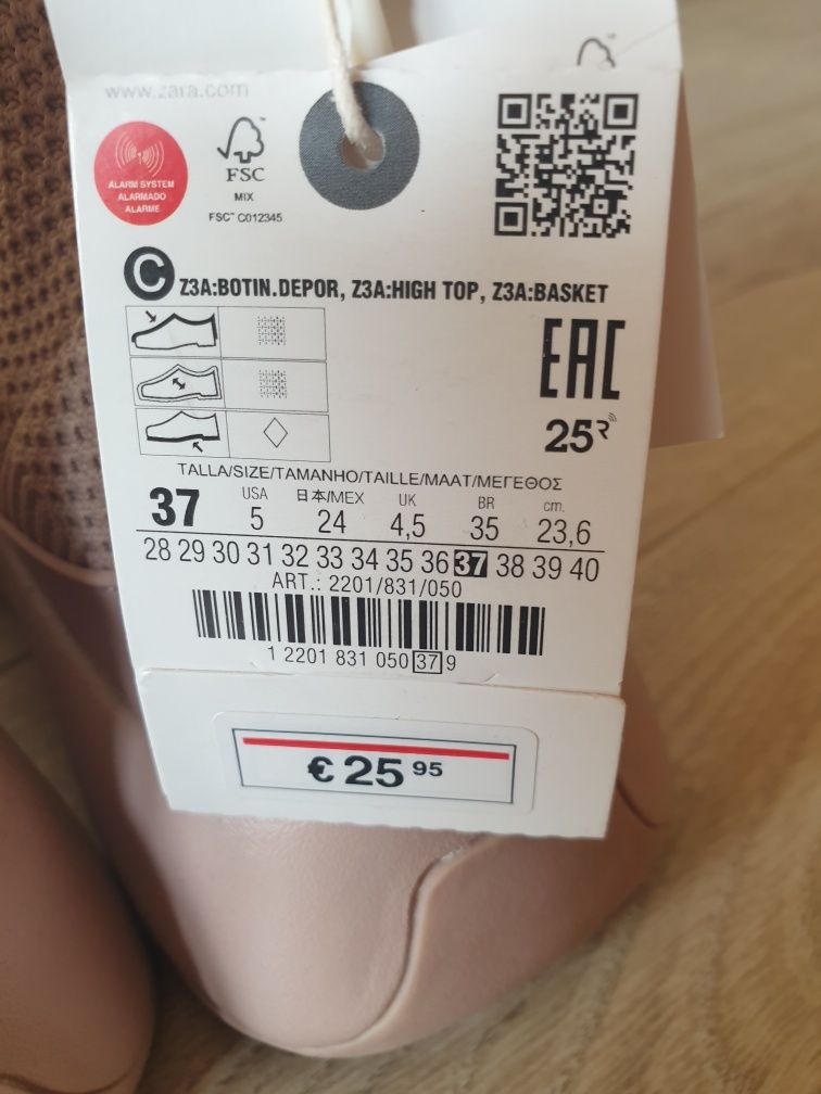 Кеди, ботінки, носок , ZARA , 37  розмір 24 см , нові