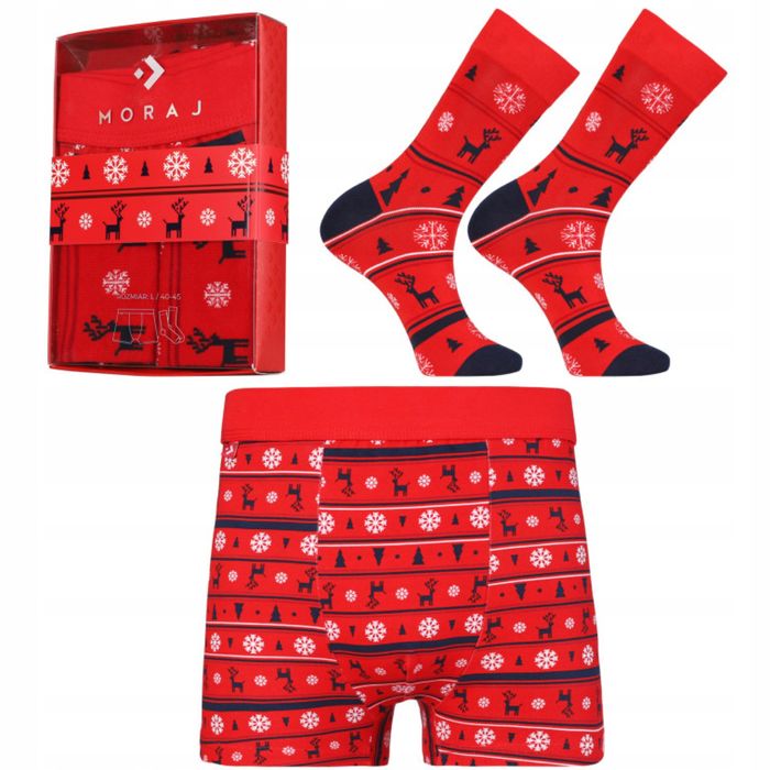 Bokserki Skarpetki Męskie Świąteczne Zestaw Prezent Dopasowan Moraj XL