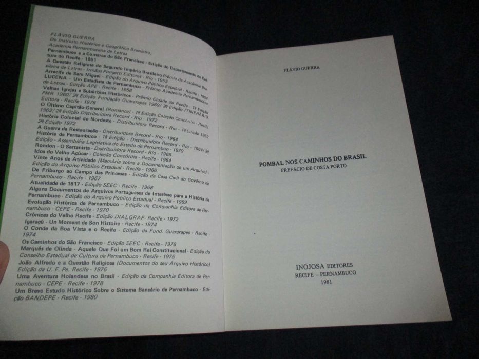 Livro Pombal nos Caminhos do Brasil Flávio Guerra