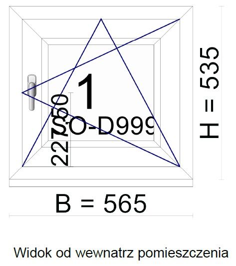 Okno PCV kol. biały szer. 565 x wys. 535 - ROZW-UCHYLNE - LEWE - PRAWE