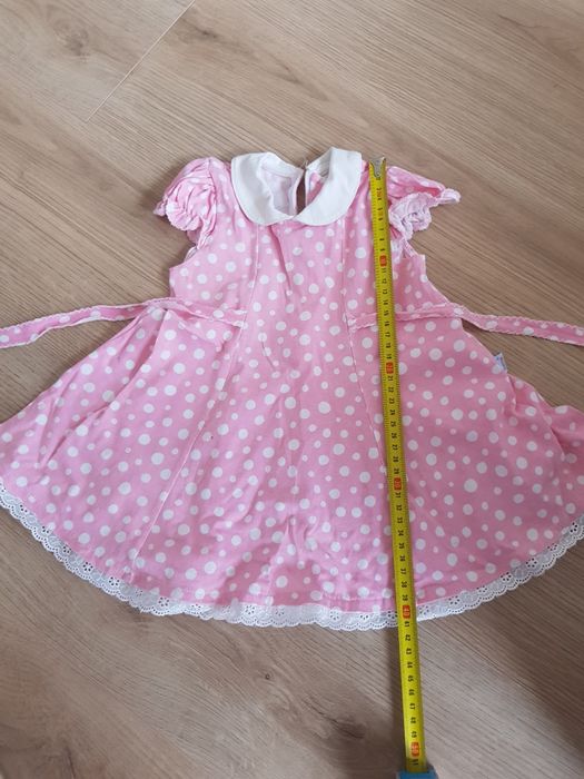 Bawełniana sukienka różowa w białe groszki r. 74 - nr 7