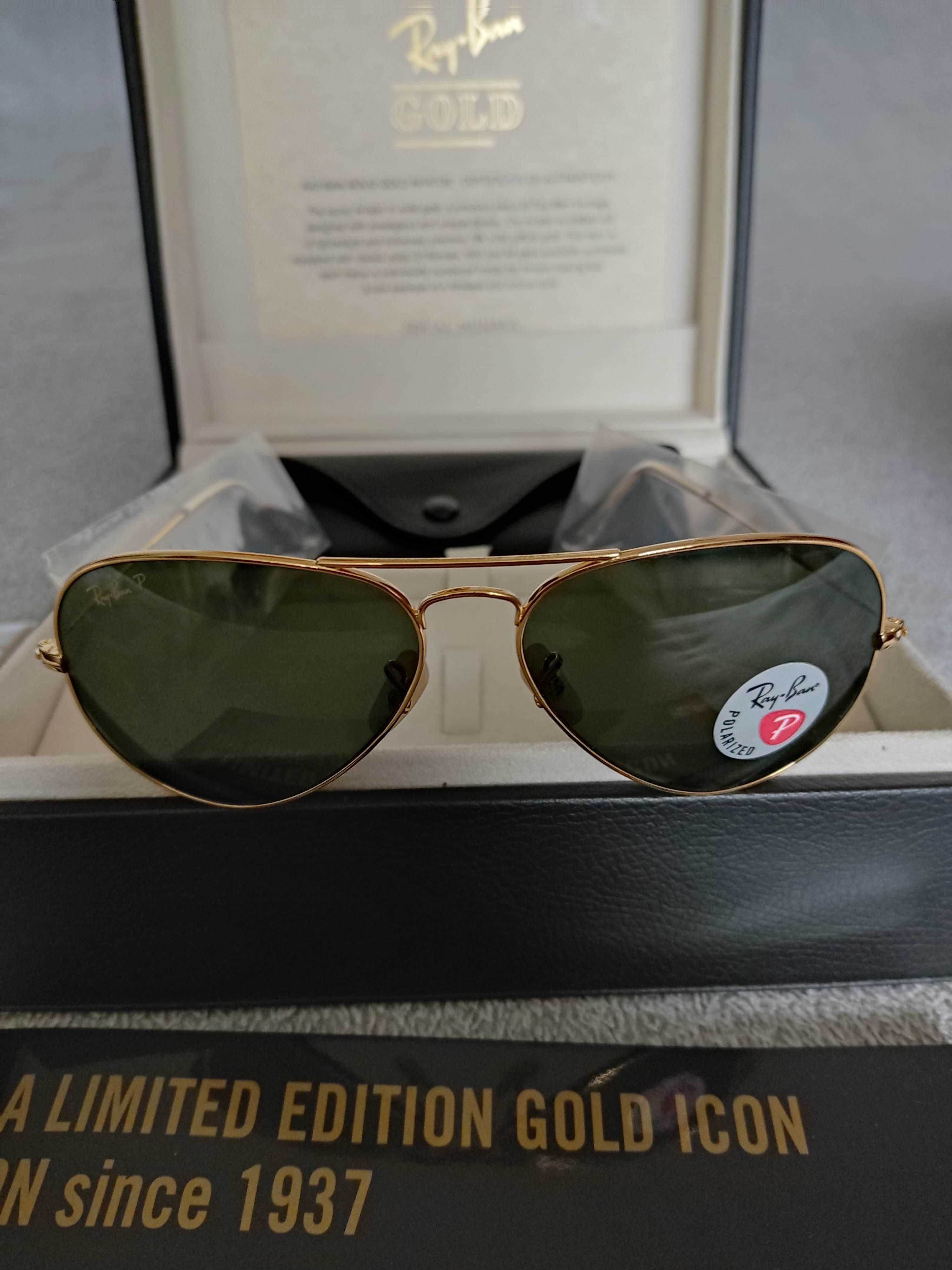 Ray Ban AVIATOR SOLID GOLD 18K Okulary złoto 750 NOWE CUDNE