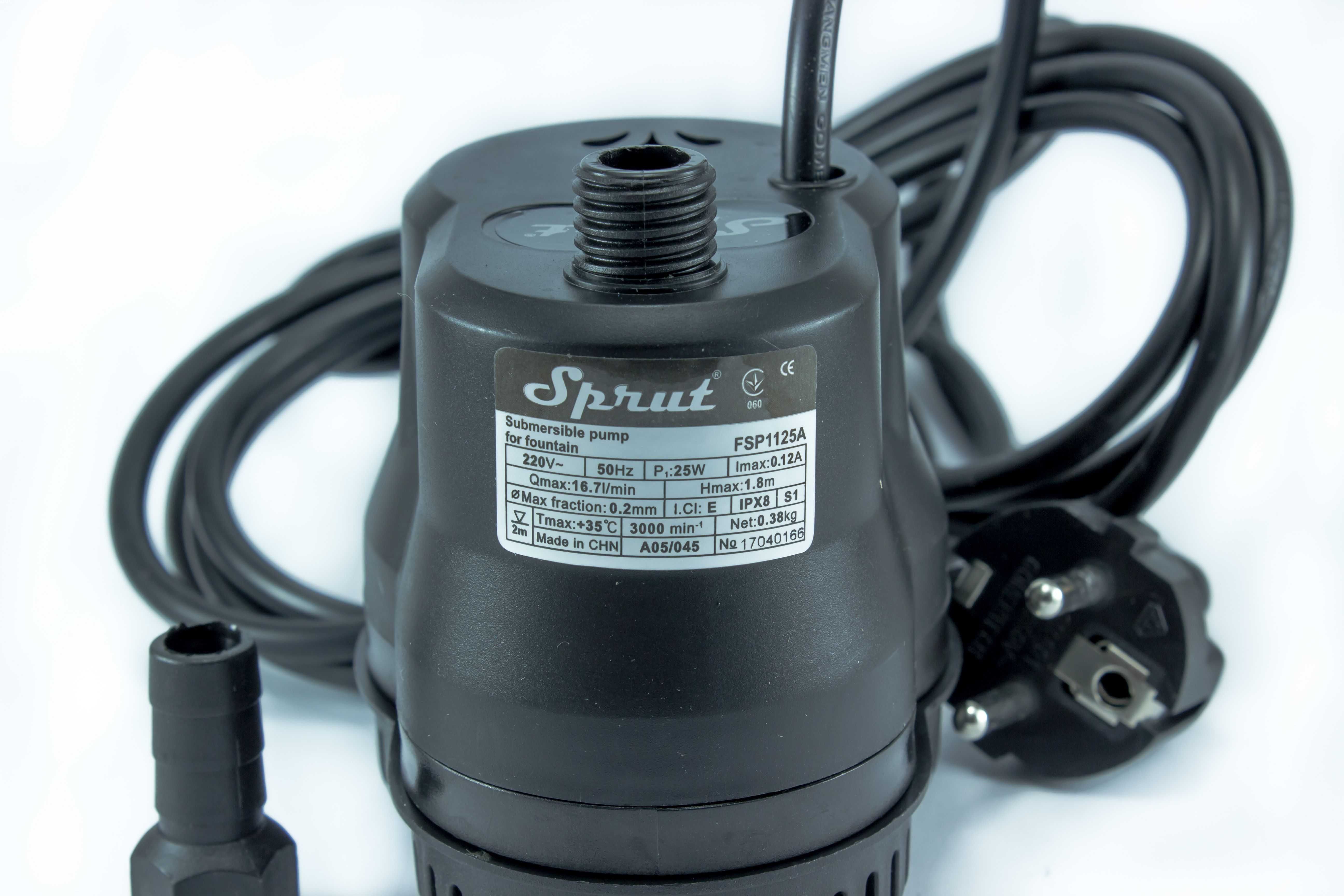 Насос для водопада, горки Sprut FSP 1125A (25Вт, 1м³, 1.8м)+ШЛАНГ 2м!