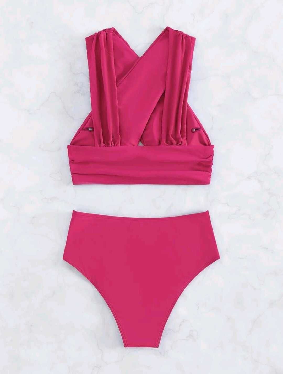 Strój kąpielowy dwuczęściowy wysoki stan różowy bikini