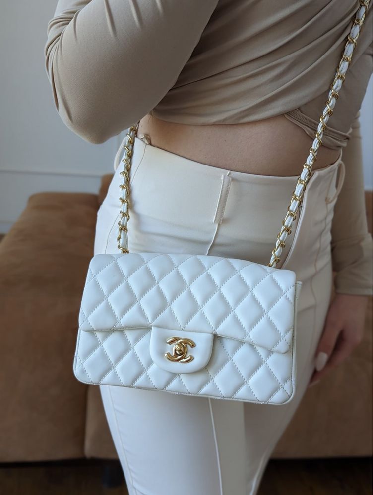 Сумка жіноча Chanel  Classic/сумка біла жіноча/женская сумочка шанель
