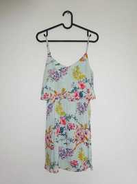 H&M * letnia zwiewna miętowa wzorzysta sukienka * 36 S