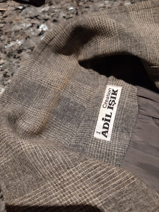 Żakiet prl damski S vintage boho szary kratka damski podszewka kobieta