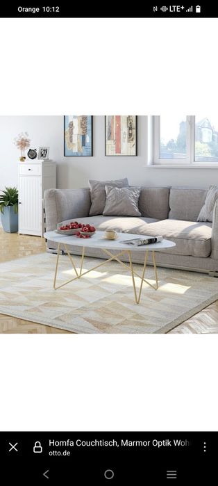 Stół do salonu owalny z efektem marmuru, stolik kawowy 120 x 60 cm