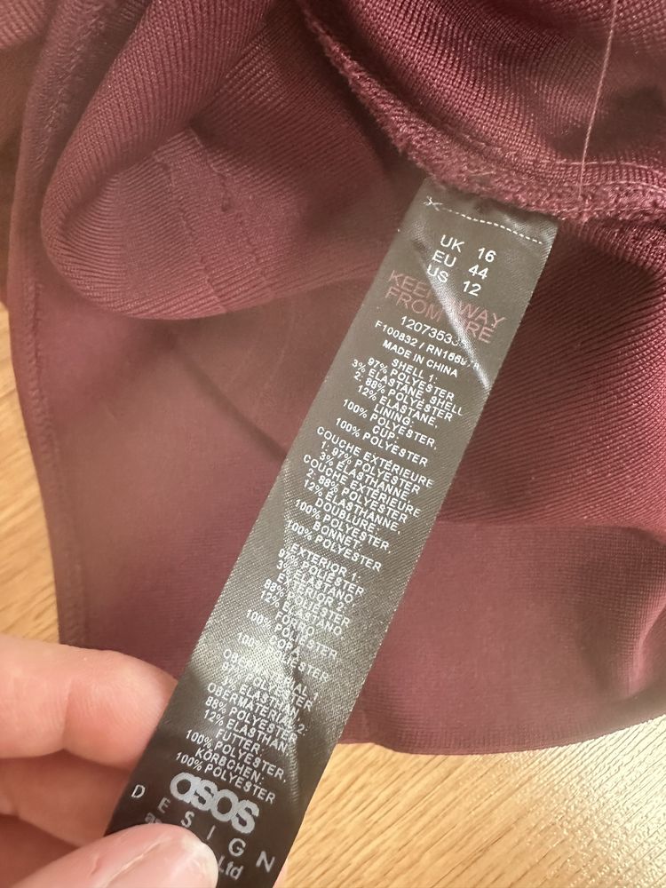 Sukienka bordowa ASOS rozmiar 44 wesele poprawiny komunia