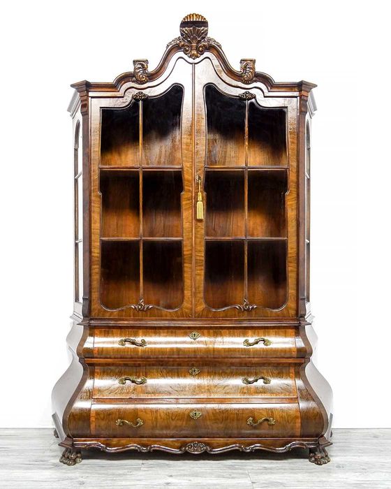 Stylowa Wysoka WITRYNA NeoBarok | Drewniana Witryna Orzech SZPROSY