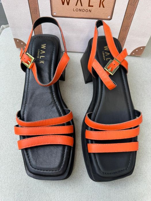 Nowe sandały damskie na obcasie WALK LONDON czarne pomarańczowe 40