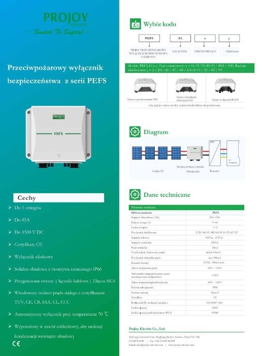 Fotowoltaika, Wyłącznik  PV PPOŻ PROJOYPEFS  od 1 do 5 stringów