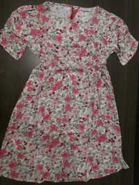 Sukienka ciążowa z rękawem 1/2 w różowe kwiaty Bonprix - REZERWACJA