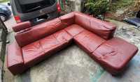 Duża czerwona sofa, skóra naturalna (narożnik, wypoczynek)
