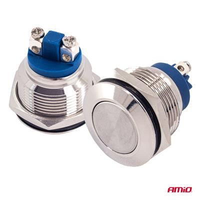 Przełącznik chwilowy płaski 12 230V 19mm 5A stal