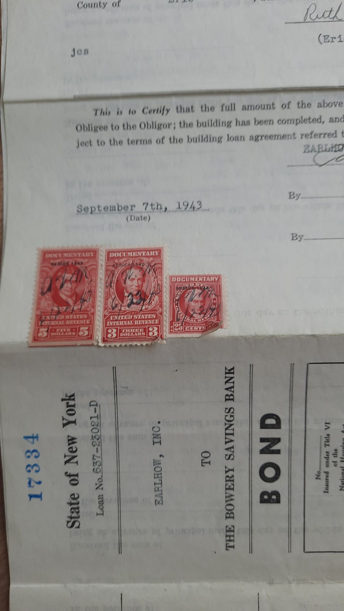 stary dokument usa 1943 rok znaczki skarbowe
