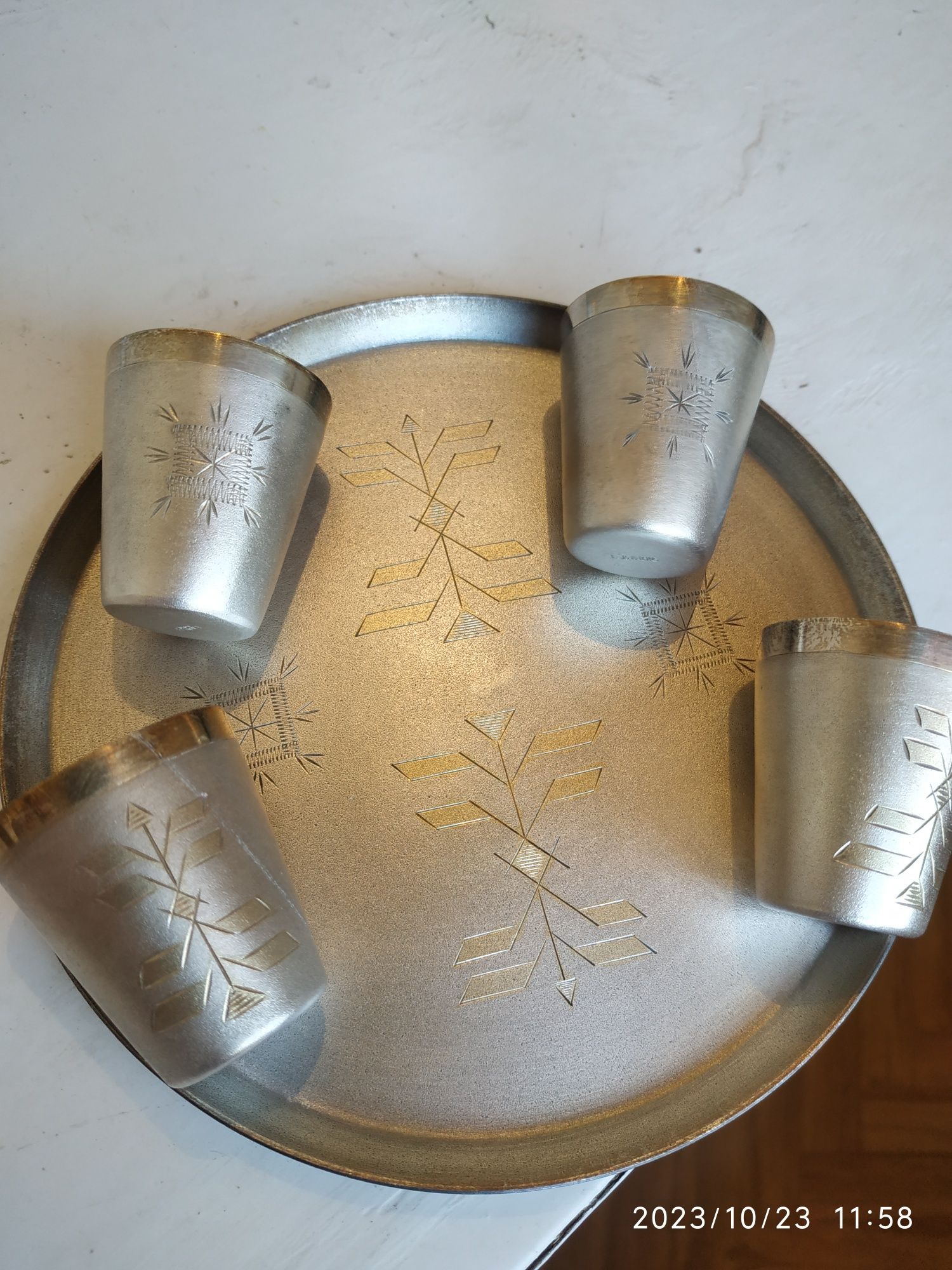 Кофейный набор. Рюмк-стопки,мельхиор. Серебрение, позолота.1970 года.