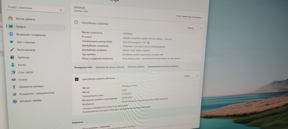 Komputer stacjonarny Dell Optiplex 7050 Windows 11 Pro