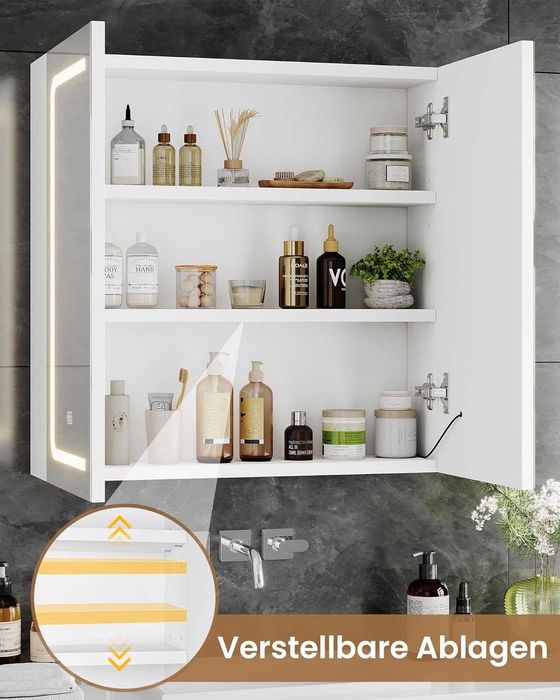 Nowa szafka z lustrem / łazienkowa / półeczka / LED / 65x65x17 / W101!