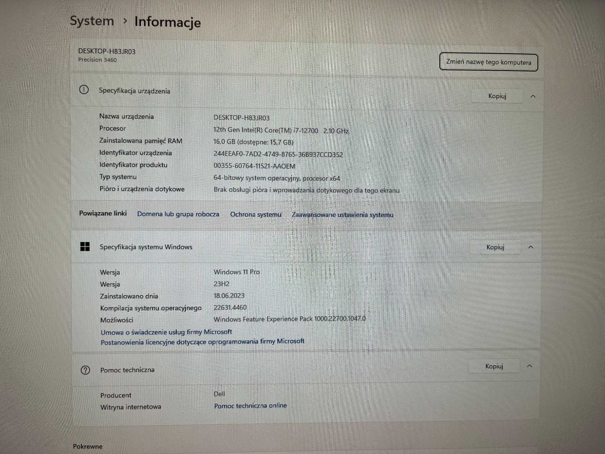 Precision 3460, NVIDIA T1000, obsługa wielu monitorów