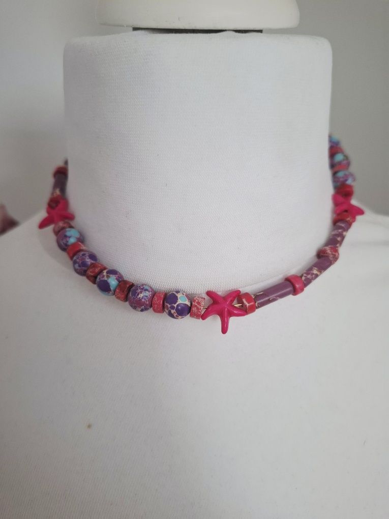 Naszyjnik handmade choker z naturalnych kamieni jaspis cesarski turkus