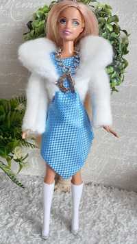 019 Błękitno biały zestaw ubranek futerko dla lalki typu Barbie