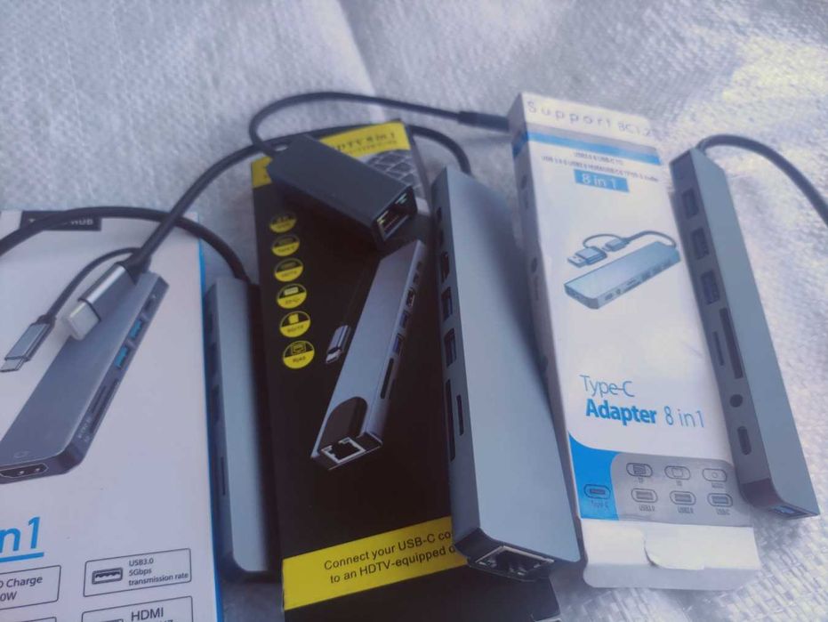Адаптер 8 в 1 Usb type С Хаб HDMI картридер SD TF RJ45 1Gb macbook 4K