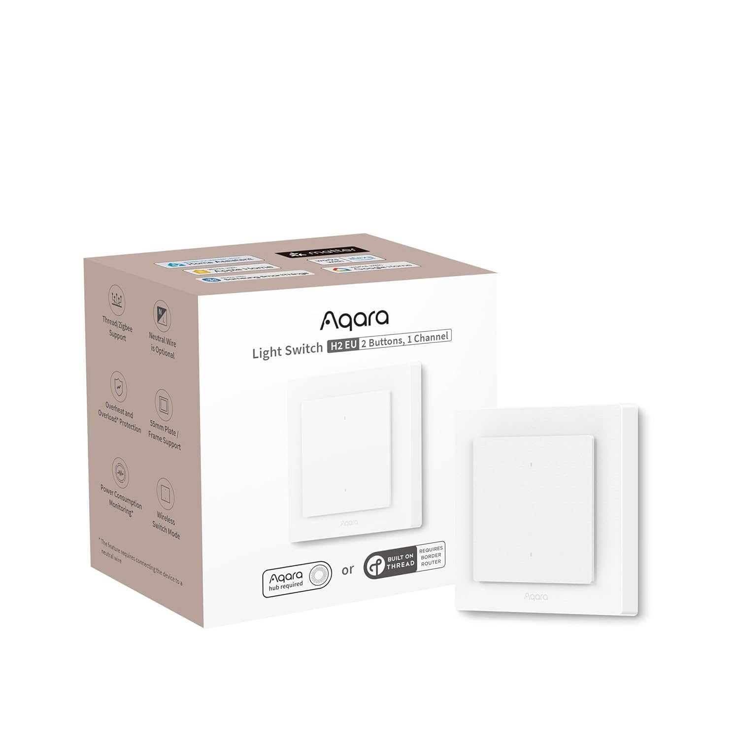 Aqara H2 EU – inteligentny włącznik 2‑przyciskowy z neutralnym (2‑w 1)