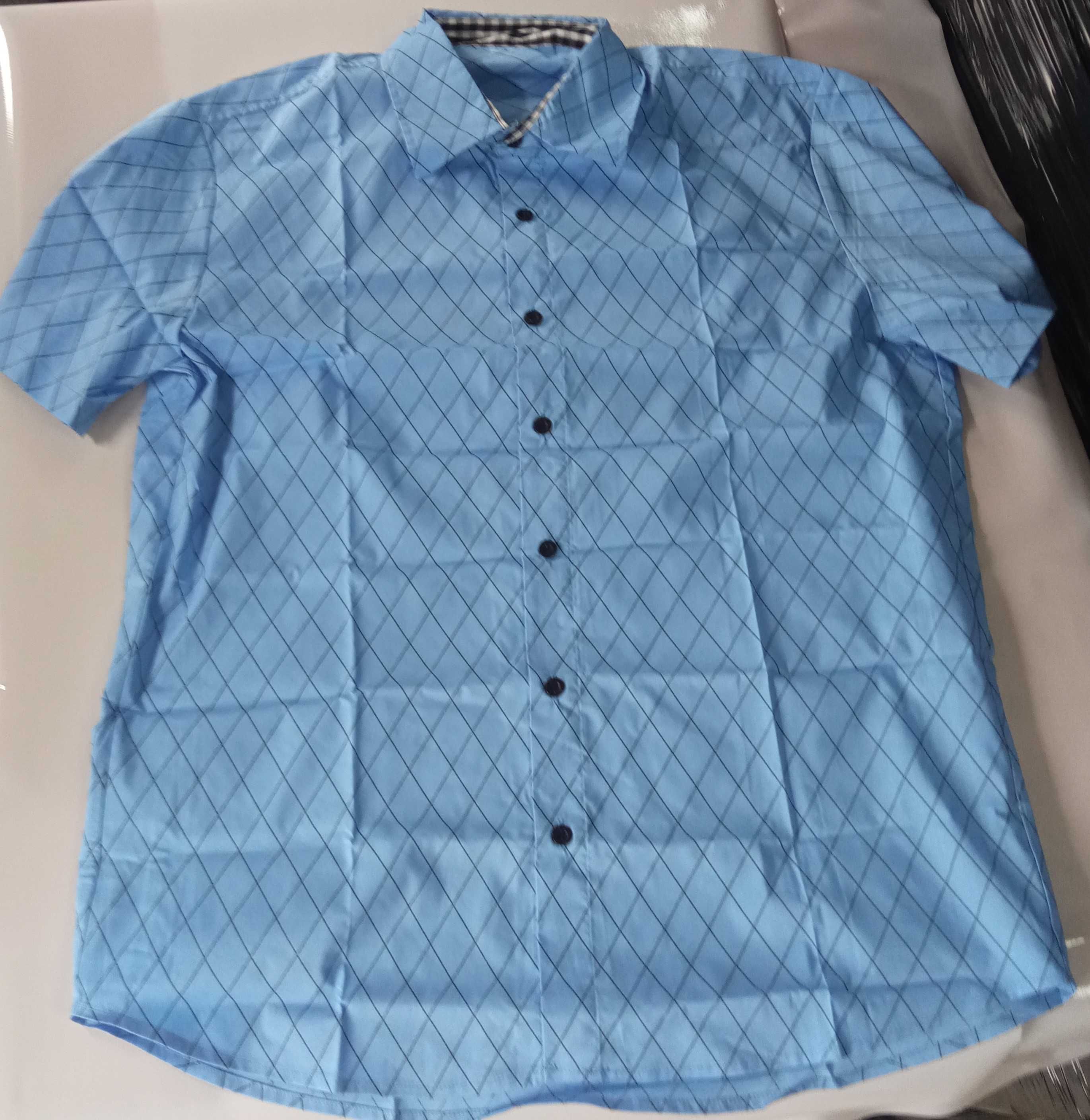 Nowa koszula męska / krótki rękaw / niebieska / wzór / R-XXL !56!