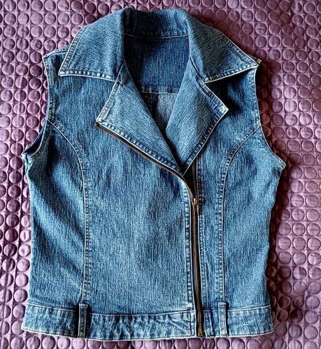 Kamizelka w typie ramoneska wiosna jeansowa biust 47x2 M vintage